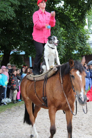 ... und ein Kunststück mit Hund und Jonglierbällen.