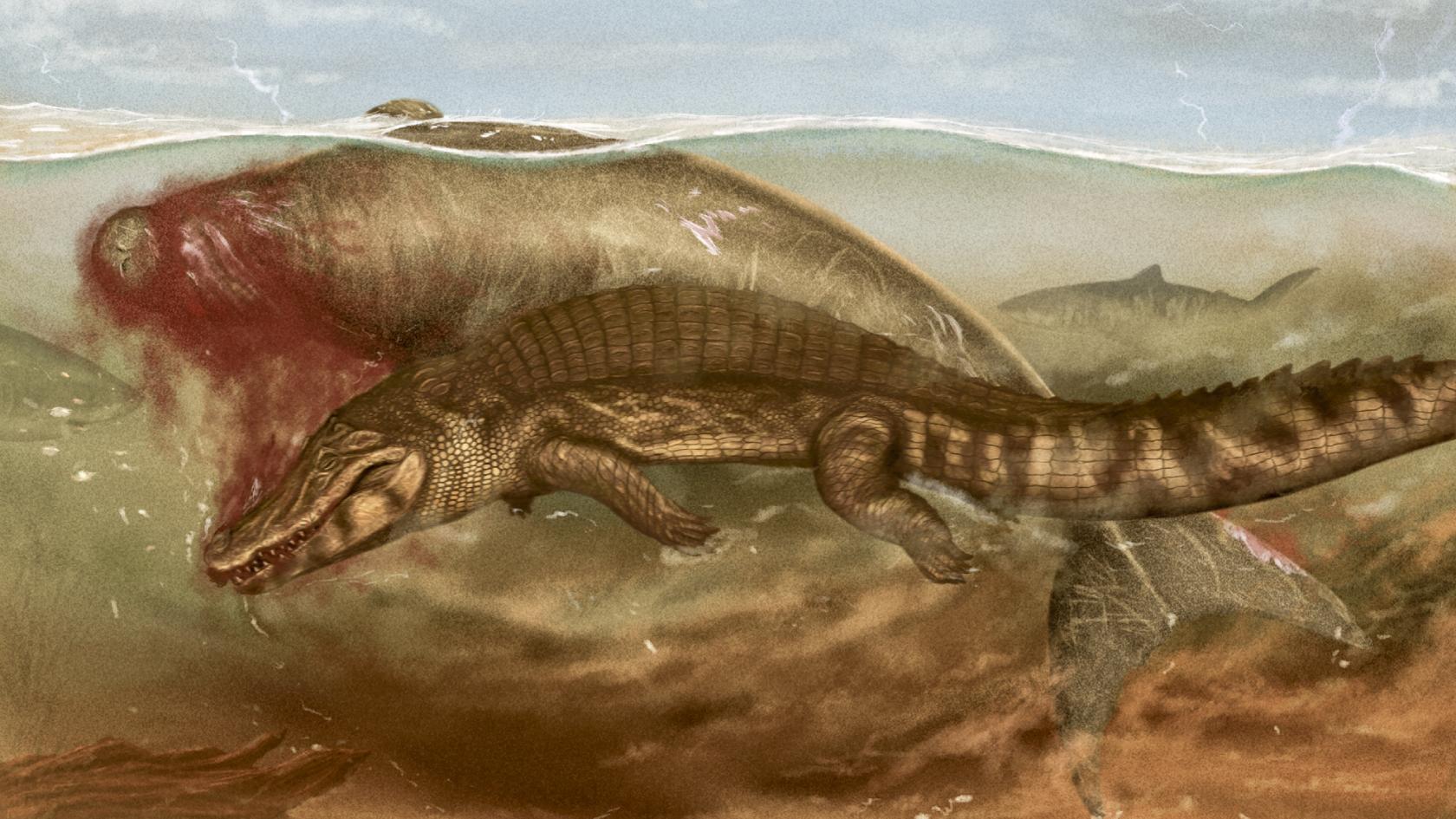 An ancient sea cow attacked by a crocdylian